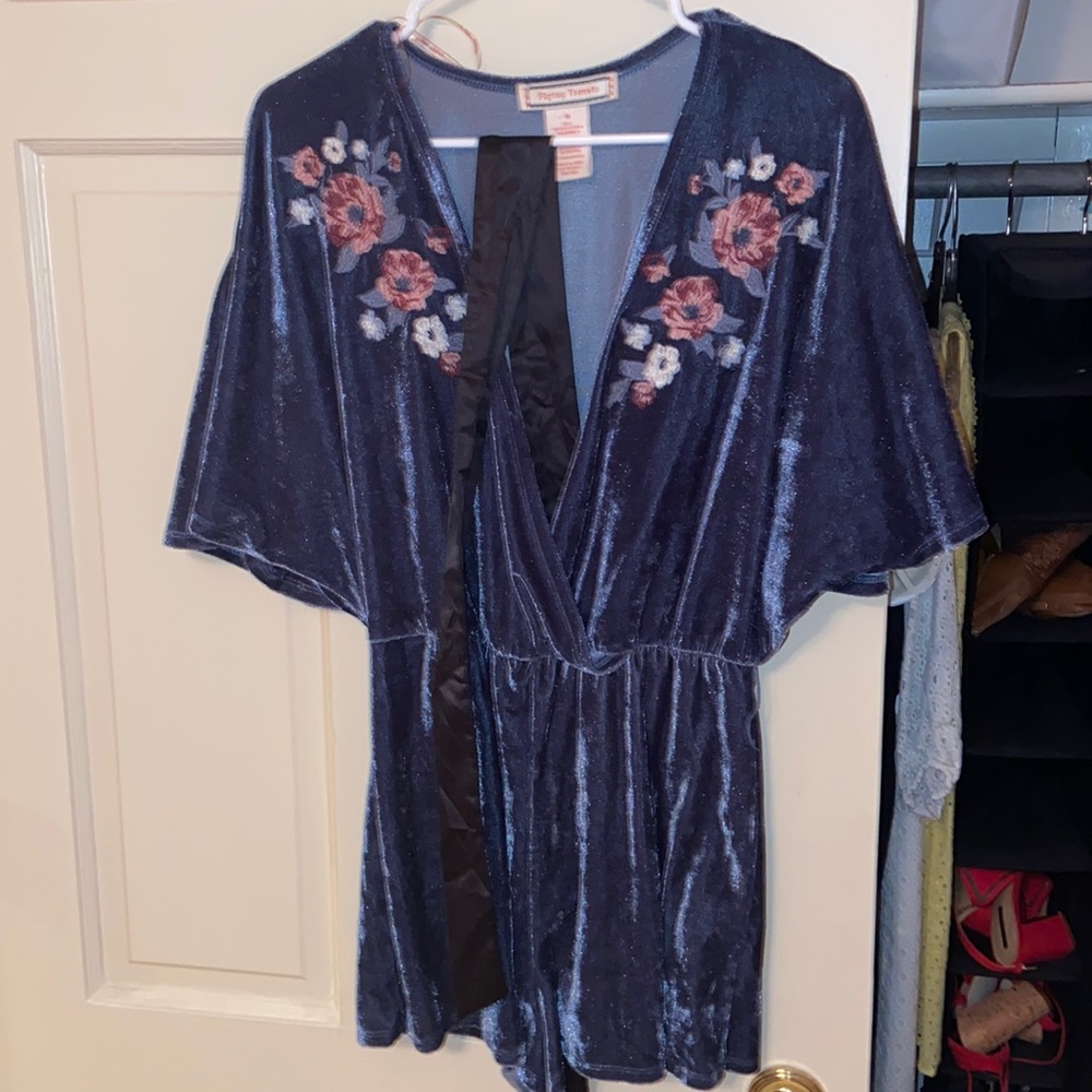 Velvet Romper w/ Floral Accents
